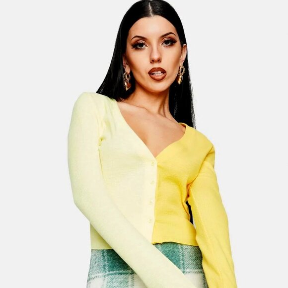 Bailey Rose Cardigan in Contrast Pastel Yellow Small - Picture 3 of 4